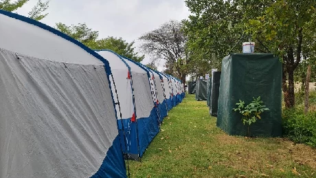 Large dormitory tent setup at Thiba River Camp